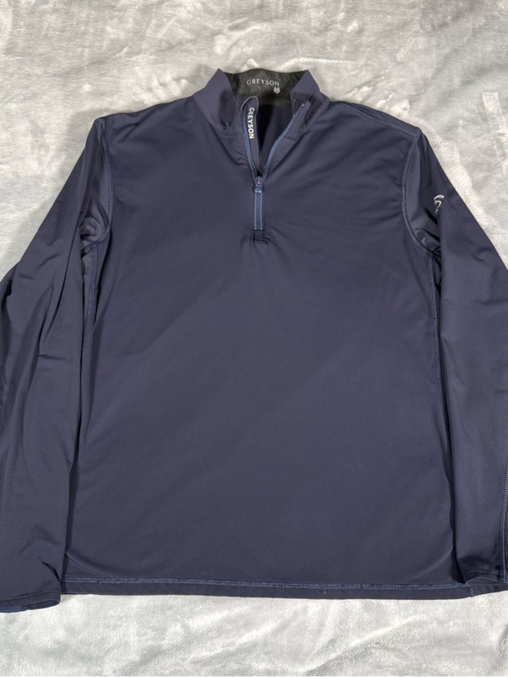 Greyson Golf Quarter Zip Pullover Mens L Loose Fit Stretch Mock Neck Navy Blue